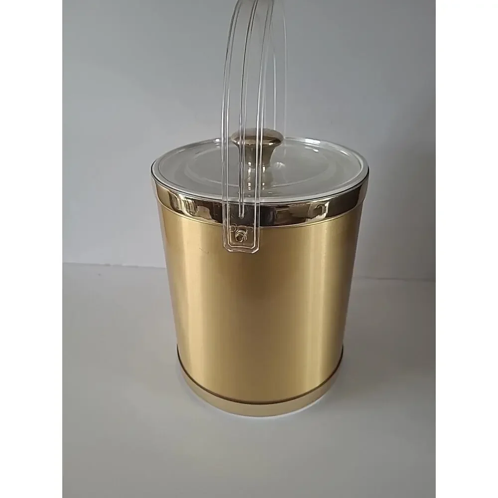 Culver Ice Bucket With Lid & Handle - Gold Tone MCM Retro Barware